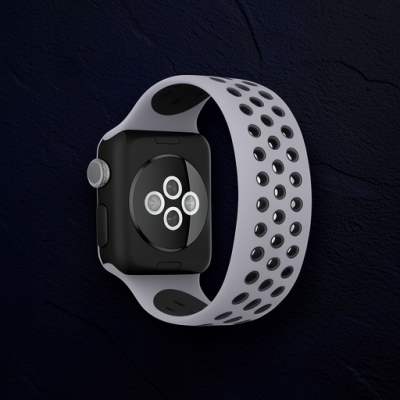 Apple Watch 38mm Ayarlı Delikli Silikon Kordon - Gri-siyah
