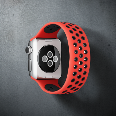 Apple Watch 38mm Ayarlı Delikli Silikon Kordon - Kırmızı-siyah