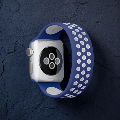 Apple Watch 38mm Ayarlı Delikli Silikon Kordon - Lacivert-beyaz
