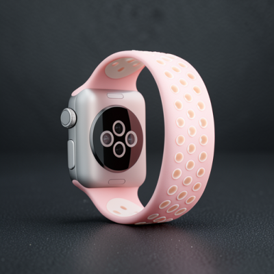 Apple Watch 38mm Ayarlı Delikli Silikon Kordon - Pembe-beyaz
