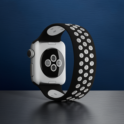 Apple Watch 38mm Ayarlı Delikli Silikon Kordon - Siyah-beyaz
