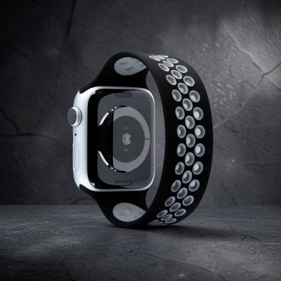 Apple Watch 38mm Ayarlı Delikli Silikon Kordon - Siyah-gri
