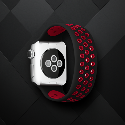 Apple Watch 38mm Ayarlı Delikli Silikon Kordon - Siyah-kırmızı