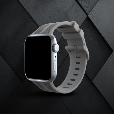 Apple Watch 38mm Kr408 Çizgili Silikon Kordon - Koyu Gri
