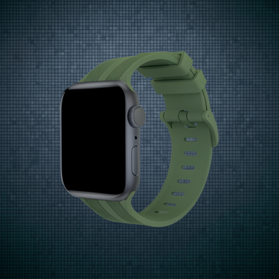 Apple Watch 38mm Kr408 Çizgili Silikon Kordon - Koyu Yeşil