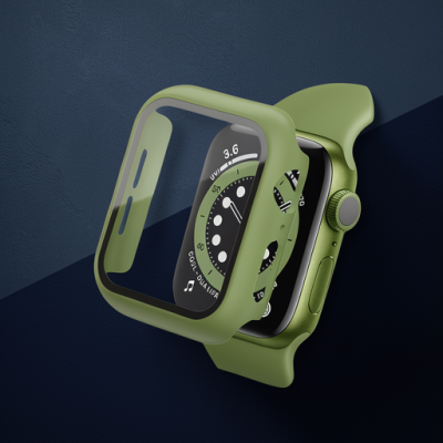 Apple Watch 41mm Camlı Kasa Ekran Koruyucu - Koyu Yeşil