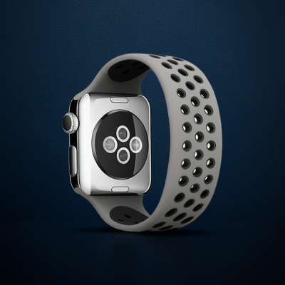 Apple Watch 42mm Ayarlı Delikli Silikon Kordon - Gri-siyah