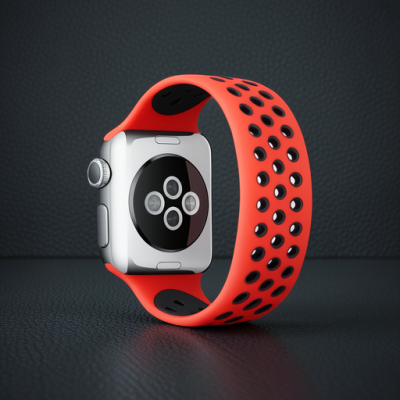 Apple Watch 42mm Ayarlı Delikli Silikon Kordon - Kırmızı-siyah