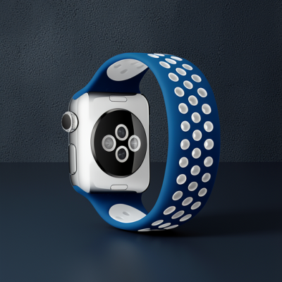Apple Watch 42mm Ayarlı Delikli Silikon Kordon - Lacivert-beyaz