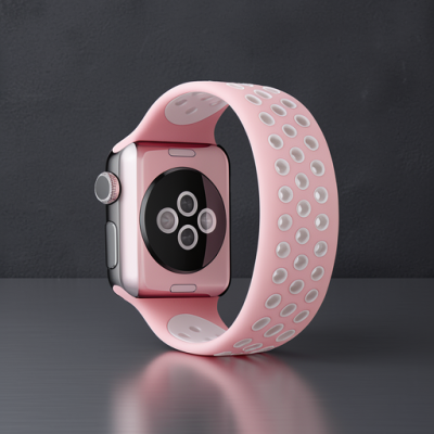Apple Watch 42mm Ayarlı Delikli Silikon Kordon - Pembe-beyaz