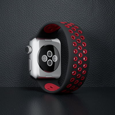 Apple Watch 42mm Ayarlı Delikli Silikon Kordon - Siyah-kırmızı