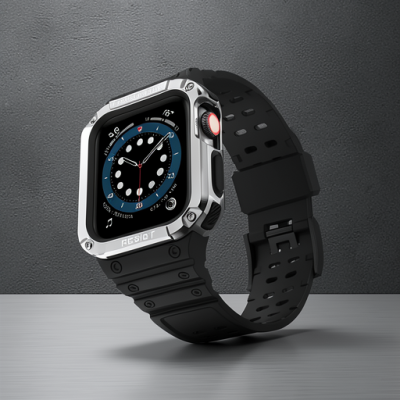 Apple Watch 42mm Kr401 Silikon Kordon - Siyah-gümüş
