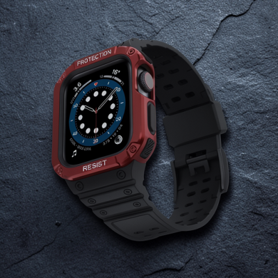 Apple Watch 42mm Kr401 Silikon Kordon - Siyah-kırmızı