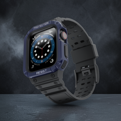 Apple Watch 42mm Kr401 Silikon Kordon - Siyah-mavi