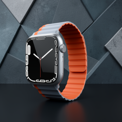 Apple Watch 42mm Mo-wb1 Çift Renk Mıknatıslı Silikon Kordon (saat Değildir) - Gri-turuncu