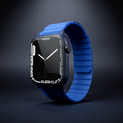 Apple Watch 42mm Mo-wb1 Çift Renk Mıknatıslı Silikon Kordon (saat Değildir) - Lacivert-mavi