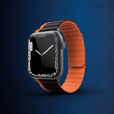 Apple Watch 42mm Mo-wb1 Çift Renk Mıknatıslı Silikon Kordon (saat Değildir) - Siyah-turuncu