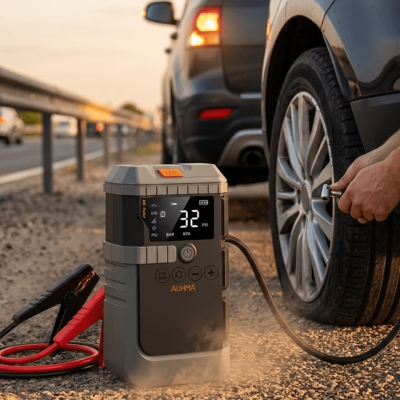 Araç Akü Takviye Powerbank Lastik Şişirme Kompresörü LED Işıklı Çok Fonksiyonlu Acil Durum Cihazı