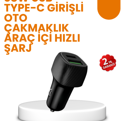 Araç Çakmak Girişli 38W Hızlı Şarj Aleti – İki Cihaz Destekli