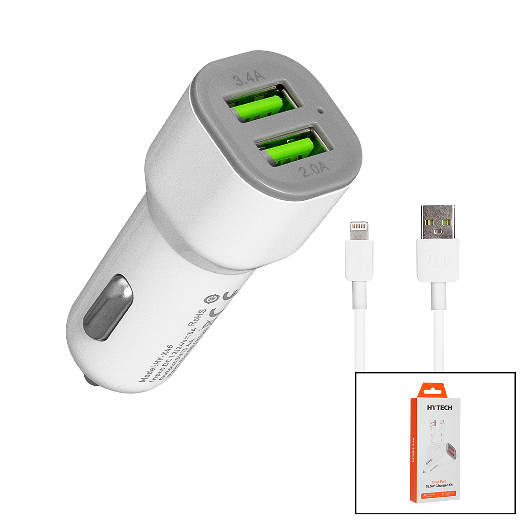 Araç Çakmaklık Çift USB Hızlı Şarj Başlığı ve Lightning Kablosu
