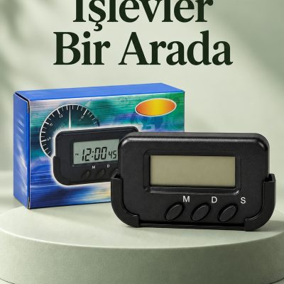 Araç İçi Dijital Saat Alarmlı ve Kronometreli Araba Saati