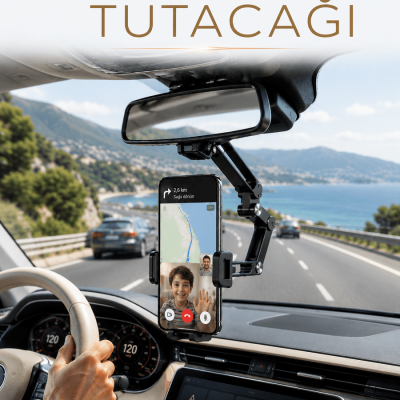Araç İçi Dikiz Aynası Telefon Tutucu 360° Döner Ayarlanabilir Katlanabilir