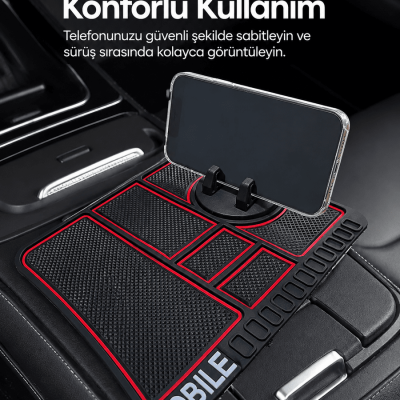 Araç İçi Telefon Standlı Kaydırmaz Silikon Organizer Mat Konsol Düzenleyici