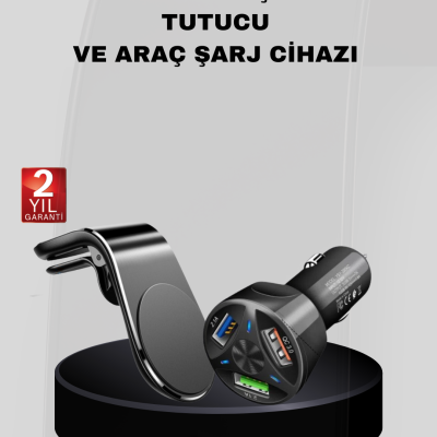 Araç İçi Telefon Tutucu + Quick Charge 3.0 Araç Şarj Cihazı Seti
