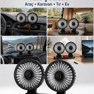 Araç, Karavan ve Tır İçin Çift Fanlı Mini Vantilatör