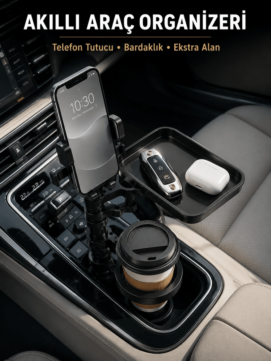 Araç Konsolu İçin Telefon Tutuculu Bardaklık Düzenleyici