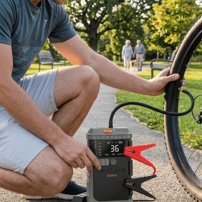Araç Lastik Basınç Pompası Akü Takviye Powerbank ve SOS Işıklı Çok Fonksiyonlu Cihaz