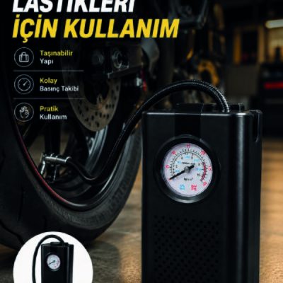 Araç Lastik Şişirme Pompası Taşınabilir Analog Basınç Göstergeli Hava Kompresörü