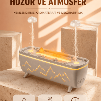 Aroma Difüzörü 280 ML Yağmur Damlası Efektli Hava Nemlendirici Uzaktan Kumandalı LED Işıklı