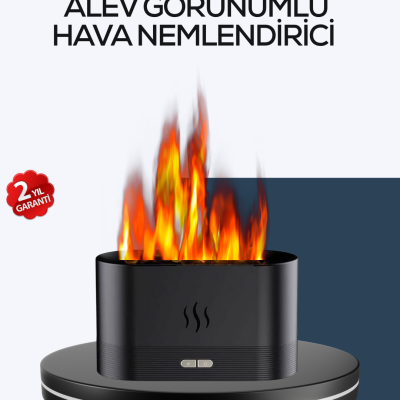 Aromatik Oda Kokusu Difüzörü Alev Tasarımlı LED Işıklı Nemlendirici