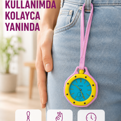 Askılı Analog Taşınabilir Saat Çanta Charmı Günlük Aksesuar Pembe