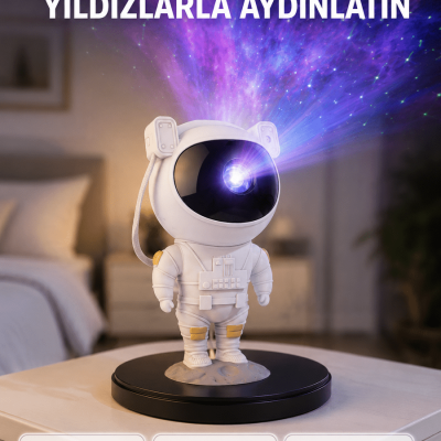 Astronot Projeksiyon Lambası Bluetooth Müzikli ve Uzaktan Kumandalı