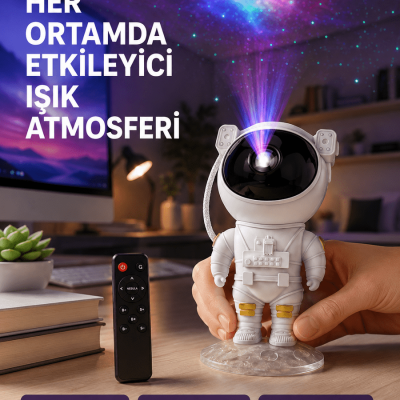 Astronot Yıldız Projeksiyon Lambası 8 Efektli Uzaktan Kumandalı Gece Işığı