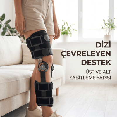 Ayarlanabilir Açı Kontrollü Dizlik Yan Destekli Menteşeli Diz Sabitleme Aparatı