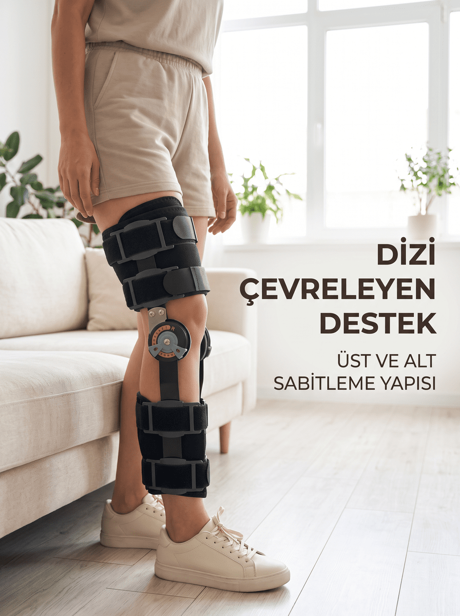 Ayarlanabilir Açı Kontrollü Dizlik Yan Destekli Menteşeli Diz Sabitleme Aparatı