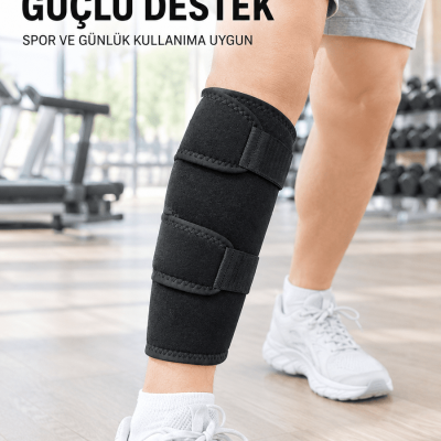 Ayarlanabilir Baldır Desteği Siyah Çift Bantlı Spor ve Yürüyüş Baldırlığı