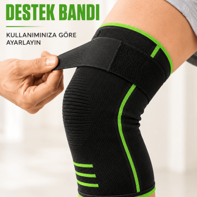 Ayarlanabilir Bantlı Spor Dizlik Nefes Alabilen Esnek Diz Destekleyici Siyah Yeşil