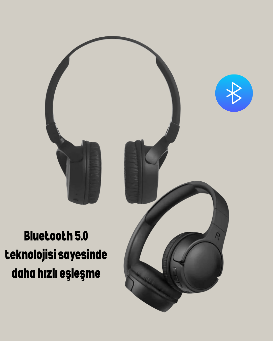 Geniş Frekans Aralıklı Bluetooth Kulak Üstü Kulaklık