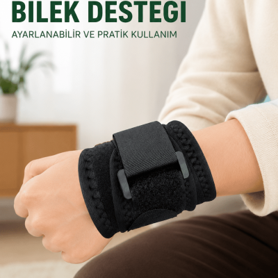 Siyah Bilek Destekliği Cırtlı Ayarlanabilir Bilek Bandı Spor ve Günlük Kullanım