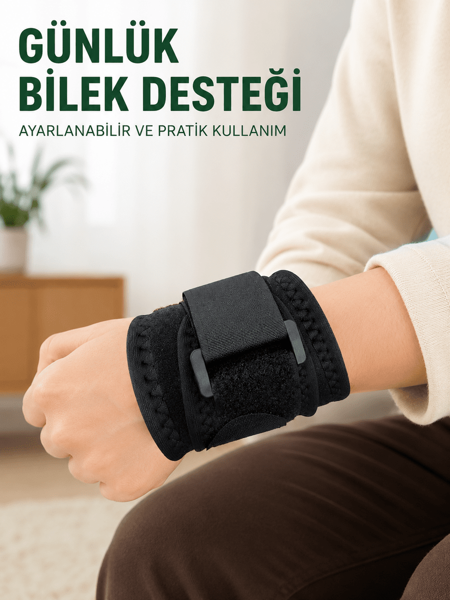 Siyah Bilek Destekliği Cırtlı Ayarlanabilir Bilek Bandı Spor ve Günlük Kullanım