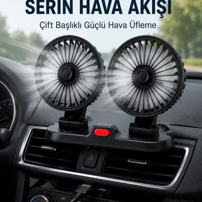 Ayarlanabilir Çift Başlıklı Sessiz Araç İçi Vantilatör