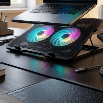 Ayarlanabilir Laptop Soğutucu Çift Fan RGB Işıklı Sessiz Çalışan