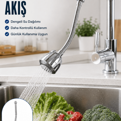 Ayarlanabilir Musluk Başlığı Esnek Spiral Hortumlu Lavabo Uzatma Aparatı