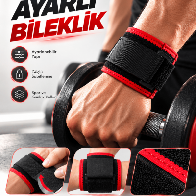 Ayarlı Bileklik Güçlü Cırt Cırtlı Sabitleme Geniş Sarım Siyah Kırmızı