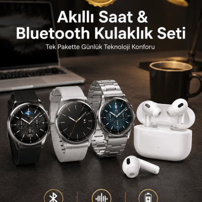 Aynalı Bluetooth Kulaklık Yeni Nesil Akıllı Saat Titreşimli Nabız Ölçer Spor Modları