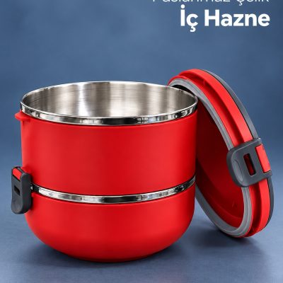 Ayrılabilir Hazneli İkili Yemek Kabı Taşıma Saplı Sefer Tası